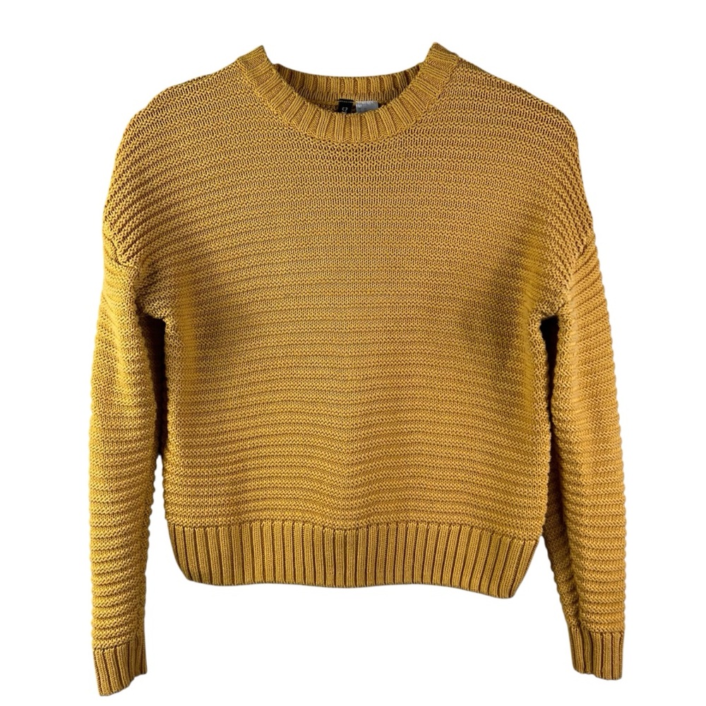 H&M Divided Mustard Yellow Crew Neck Ribbed Knit Sweater XS Winter Autumn